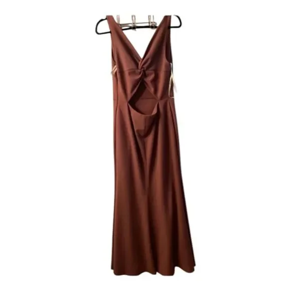 Jenny Woo Rust Brown Sleeveless V-Neck Maxi Dress Size 12 - Picture 11 of 14